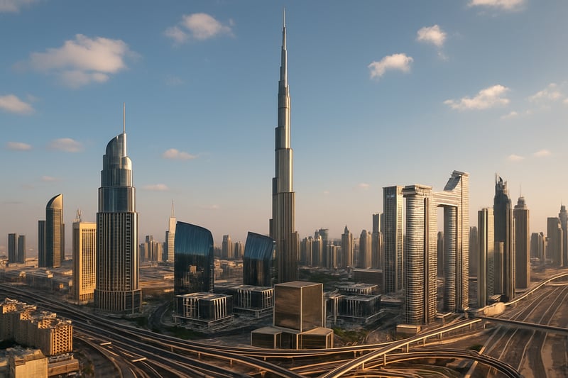 Dubai skyline featuring the Burj Khalifa and modern architecture Dubai skyline featuring the Burj Khalifa and modern architecture